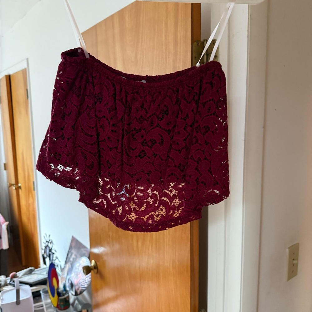 Burgundy Lace Crop Top